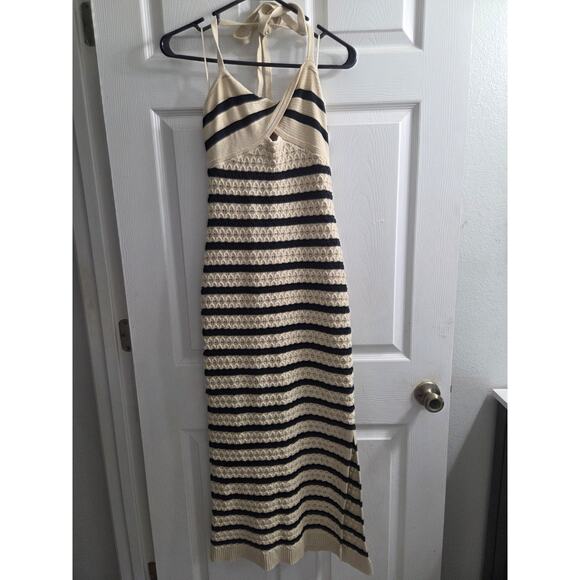 House of Harlow Dresses & Skirts - House of Harlow 1960 Crochet Beige Black Stripe Lined Halter Maxi Dress Small